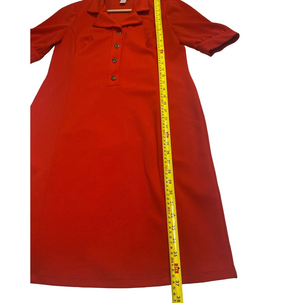 London Times Red Short Sleeve‎ Button Front Shift Dress with Collar Size 8 Carer - Picture 8 of 10
